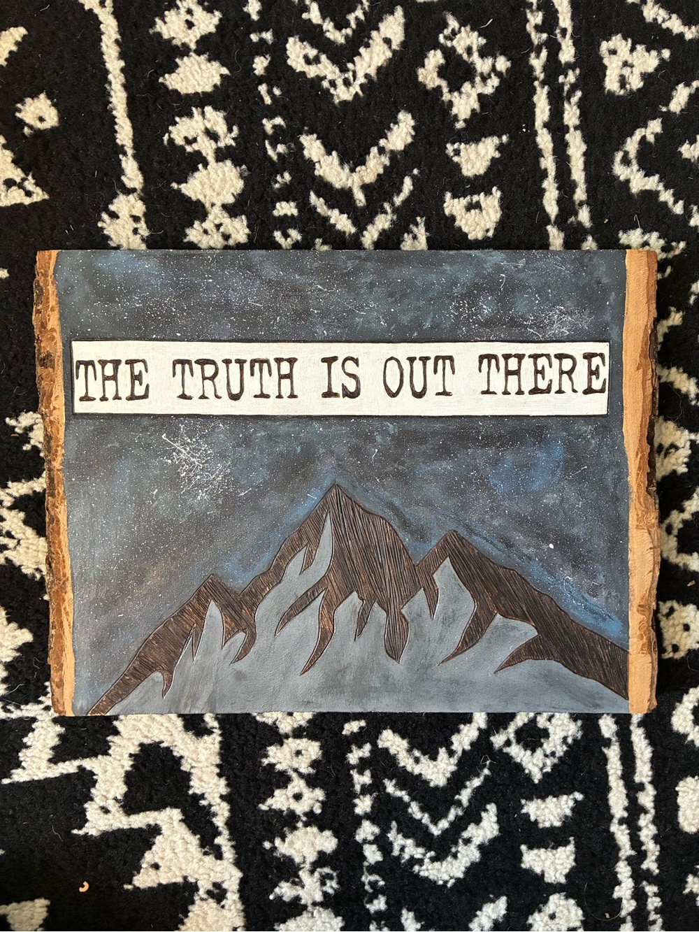 Hand-Painted Mountain Sign - "The Truth Is Out There" - Blue & Brown